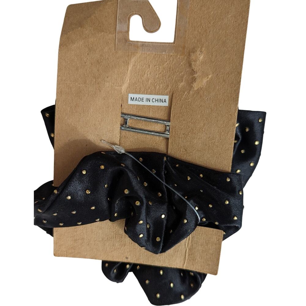 Black & Gold Scrunchie + Bow Barrette Set Berry Hair - Picture 2 of 3